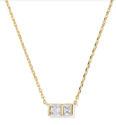 Kendra Scott Jaime Short Pendant Necklace in Gold White CZ