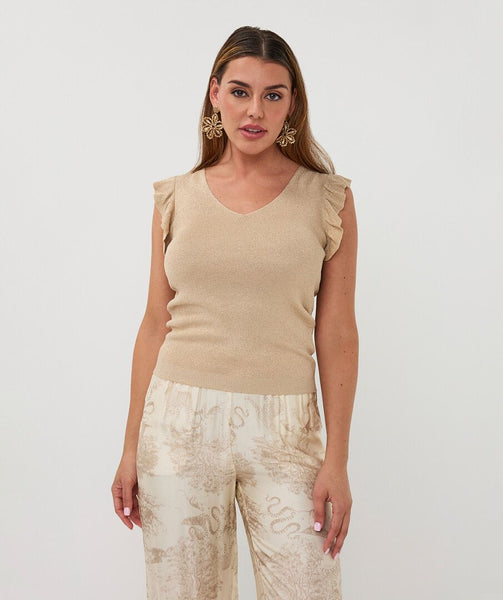 Esqualo V-Neck Ruffle Sleeve Top