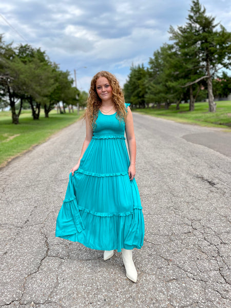 The Smocked Maxi Dress in Turquoise