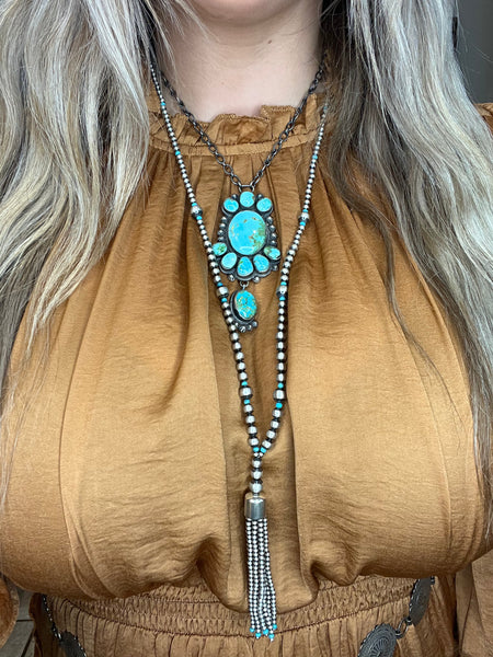 Tassel Turquoise & Navajo Pearl Necklace