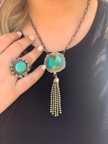 Turquoise/Tassel Chain Necklace