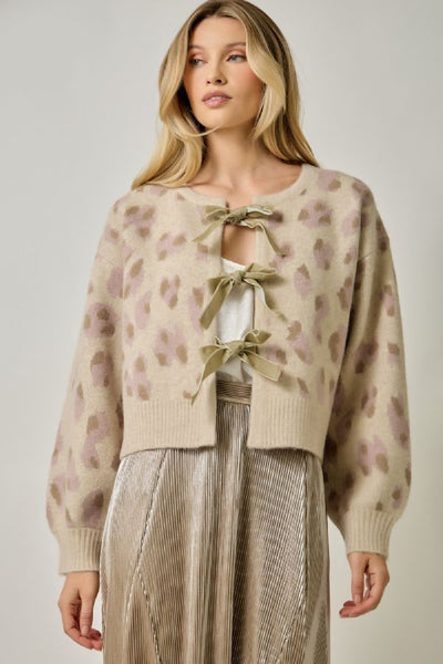 Leopard Front Bow Sweater