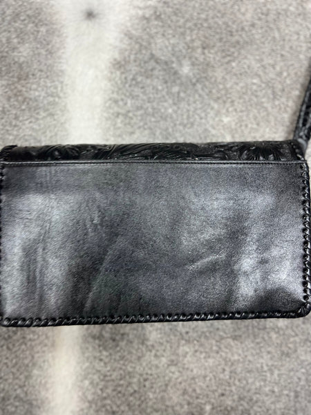 Que’ Chula Petite Grande Black Tooled Leather Crossbody