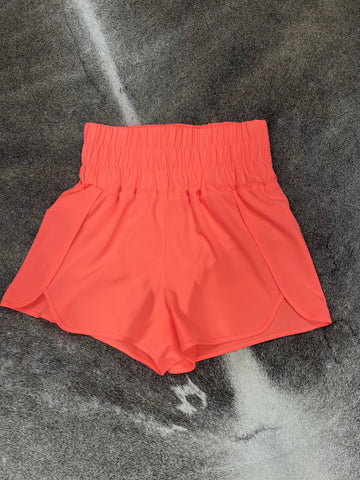 Stay Cool Smocked Waist Short in Neon Pink