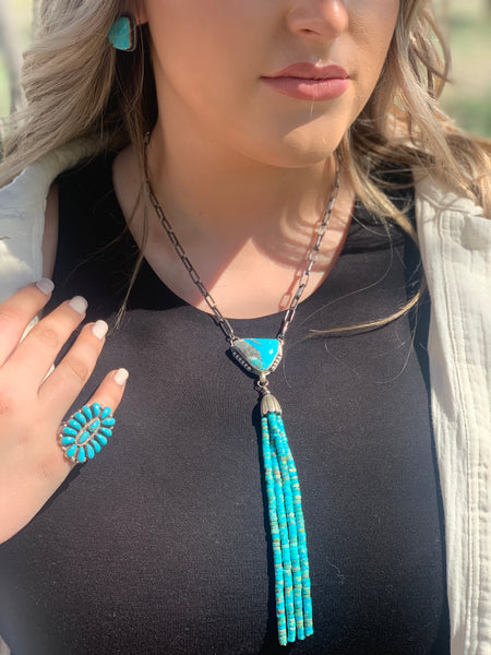 Turquoise Stone/Tassel Statement Necklace