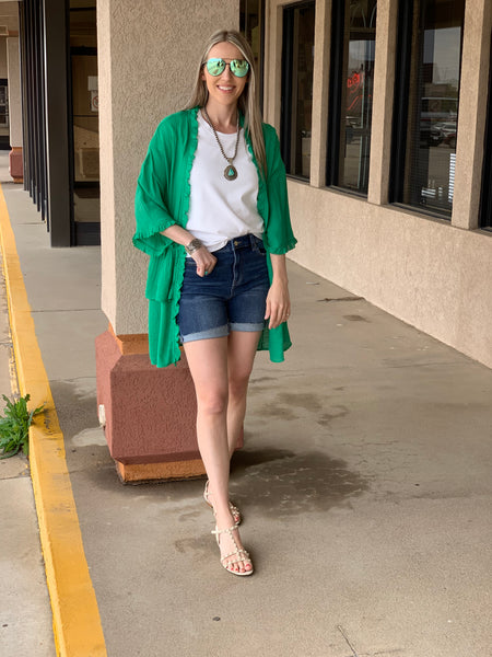 Ruffled Cover-Up in Kelly Green