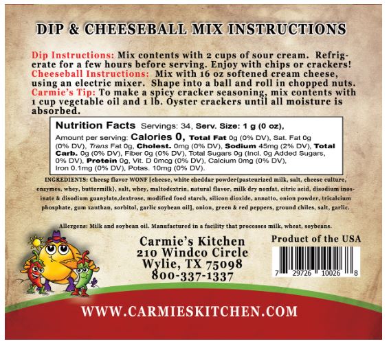 Carmie’s Kitchen Jalapeño Cheddar Dip & Cheeseball Mix