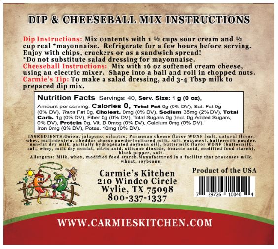 Carmie’s Kitchen Jalapeño Ranch Dip & Cheeseball Mix