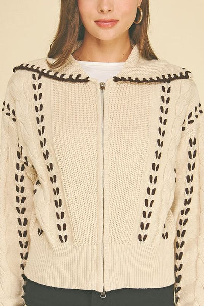 Contrast Stitch Cable Knit Cardigan