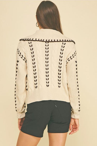 Contrast Stitch Cable Knit Cardigan