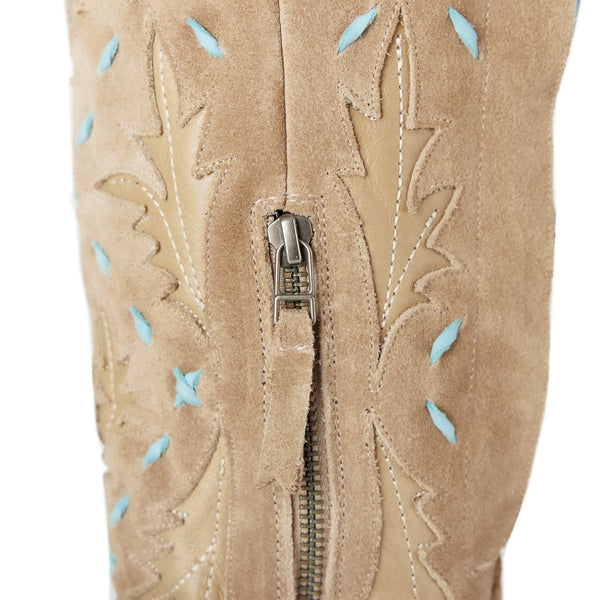 Reverie Knee High Corset - Latte Suede and Powder Blue