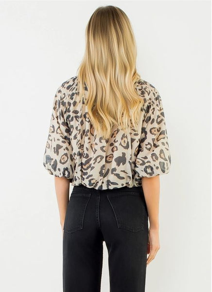 Leopard Puff Sleeve Top