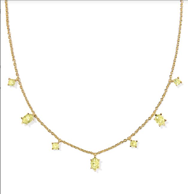 Kendra Scott Cailin Delicate Strand Necklace in Gold Light Green Crystal