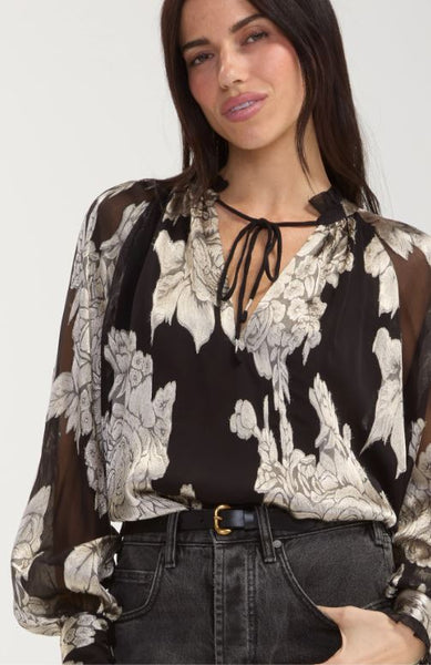 Long Sleeve Woven Top with Ties