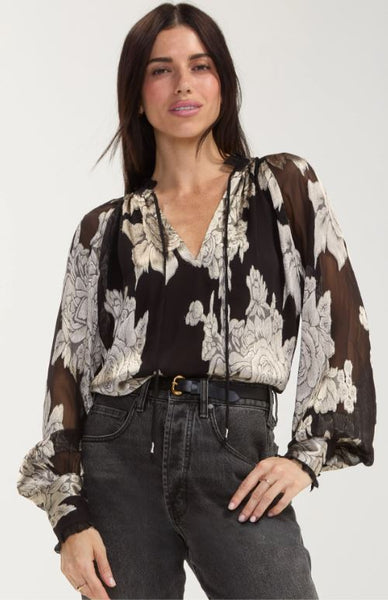 Long Sleeve Woven Top with Ties