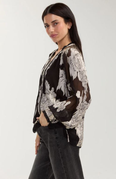 Long Sleeve Woven Top with Ties