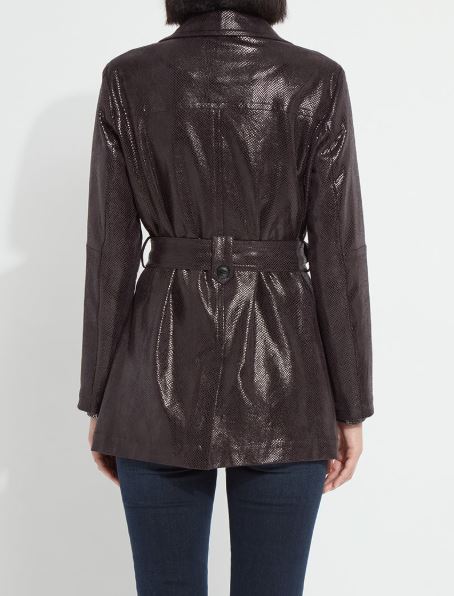 Mavis Foil Vegan Suede Belted Trench Coat