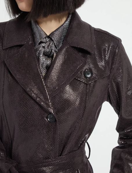 Mavis Foil Vegan Suede Belted Trench Coat