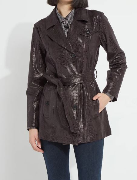 Mavis Foil Vegan Suede Belted Trench Coat