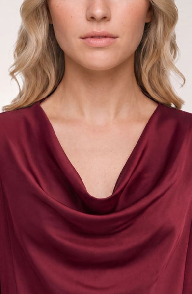 Draped Neck Mixed Media Sweater in Cranberry