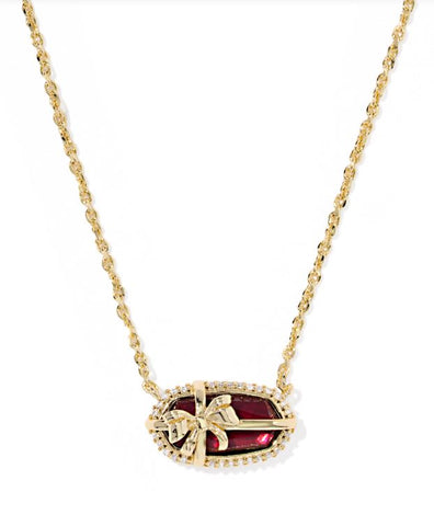 Kendra Scott Elisa Bow Short Pendent Necklace in Gold Dark Burgundy Illusion