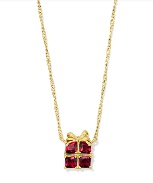 Kendra Scott Present Short Pendant Necklace in Gold Red Crystal
