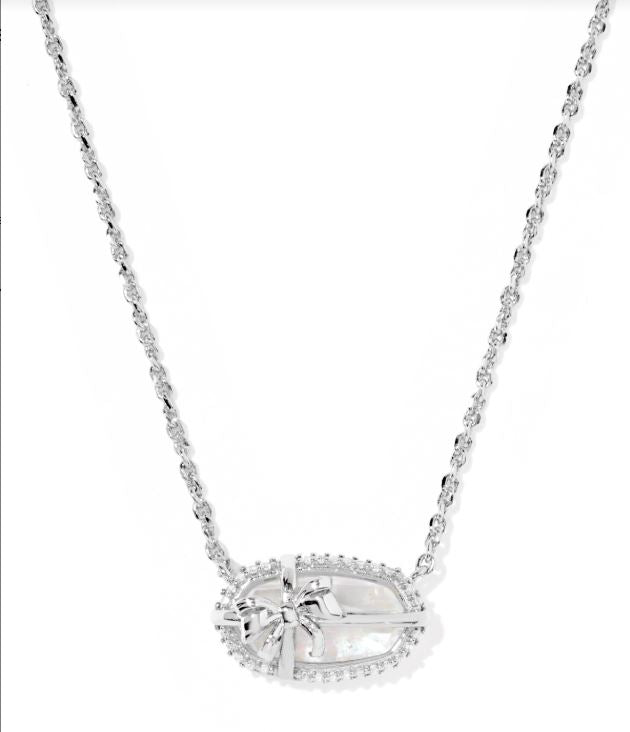 Kendra Scott Elisa Bow Short Pendent Necklace Silver Iridescent Crystal Ivory Illusion