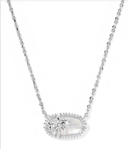 Kendra Scott Elisa Bow Short Pendent Necklace Silver Iridescent Crystal Ivory Illusion