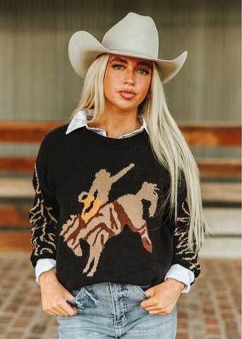 Lucky & Blessed Rodeo Boot Stitch Knit Sweater