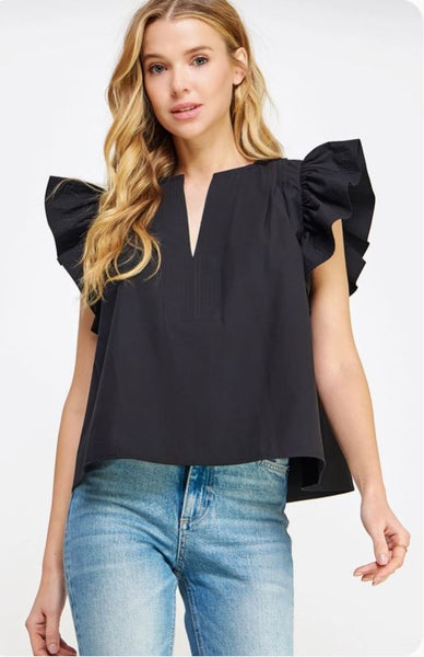 Flutter Sleeve Tunic Style Poplin Top