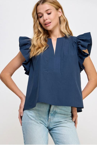 Flutter Sleeve Tunic Style Poplin Top