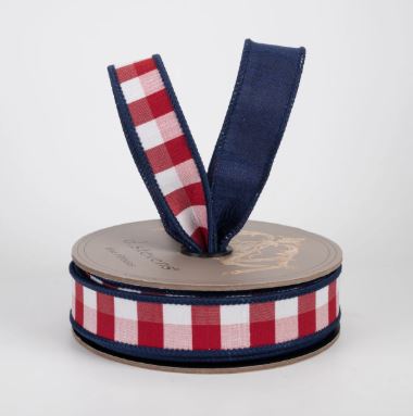 D. Stevens Faux Dupion Check Red-White-Blue Ribbon
