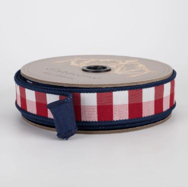 D. Stevens Faux Dupion Check Red-White-Blue Ribbon