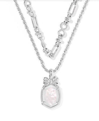 Kendra Scott Daphne Bow Multi Strand Necklace in Silver Iridescent Crystal Ivory Illusion