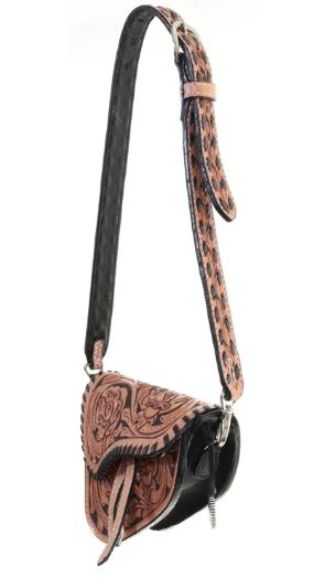 Double J Rose Tooled Saddle Handbag