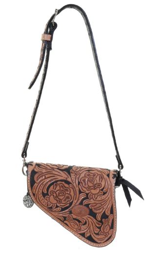 Double J Rose Tooled Saddle Handbag