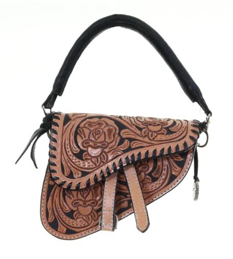 Double J Rose Tooled Saddle Handbag