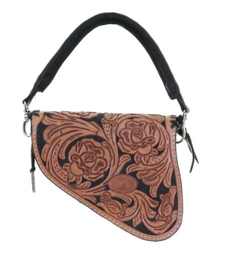 Double J Rose Tooled Saddle Handbag
