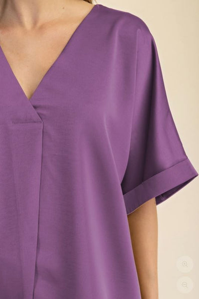 V-Neck High Low Satin Blouse