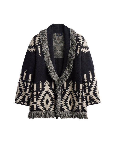 Graphic Fringe Lapel Cardigan