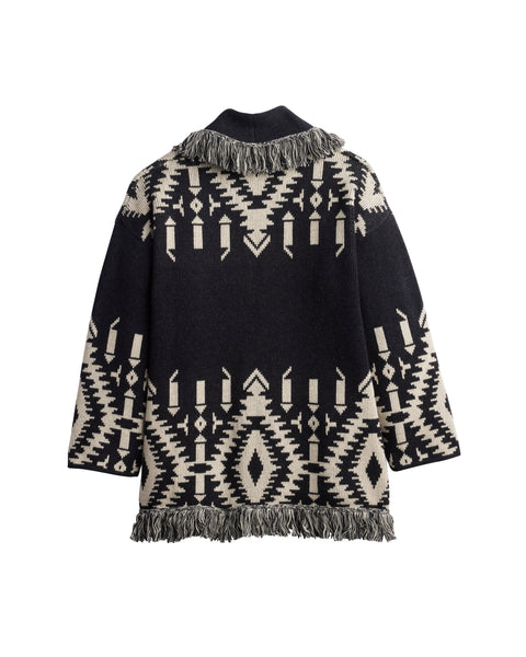 Graphic Fringe Lapel Cardigan