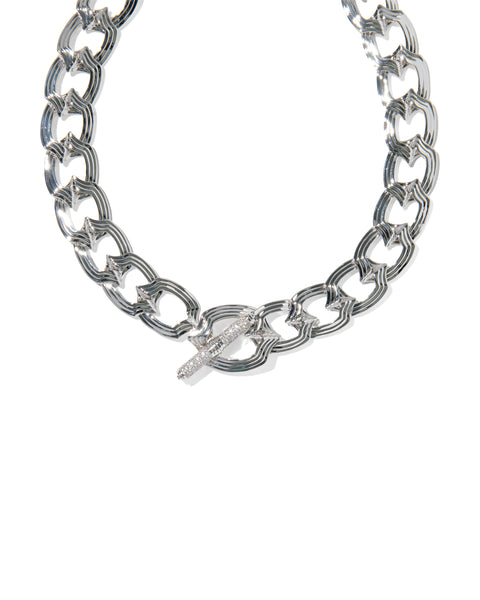 Nova Link Chain Necklace in Silver & White CZ