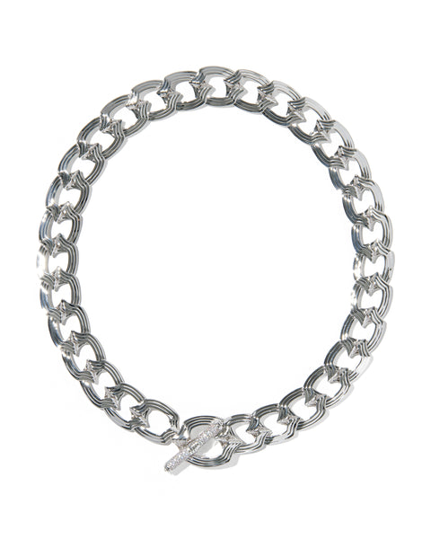 Nova Link Chain Necklace in Silver & White CZ