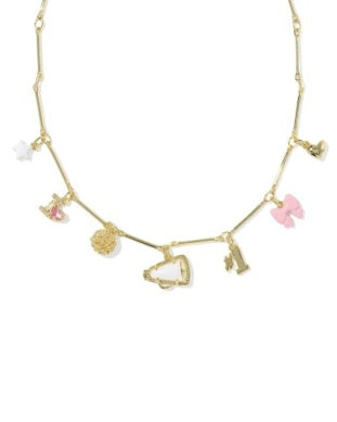 Cheer Charm Necklace in Gold & Pink/White Mix