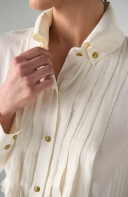 Long Sleeve Tuxedo Woven Blouse
