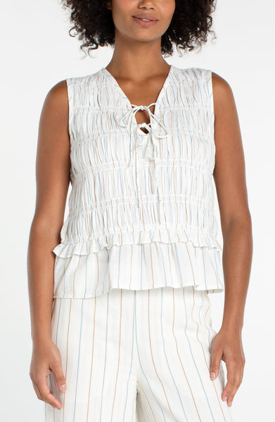 Smocked Tie Front Top