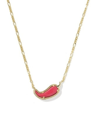 Chili Pepper Pendant Necklace in Gold & Red Vermill Magnesite