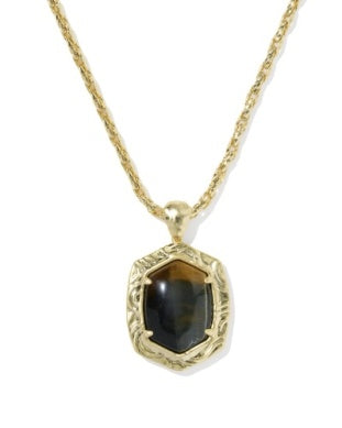Tiger Striped Daphne Long Necklace in Gold & Dark Brown Hawkeye