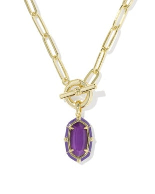 Elisa Enamel Link Chain Necklace in Gold & Purple Mother of Pearl