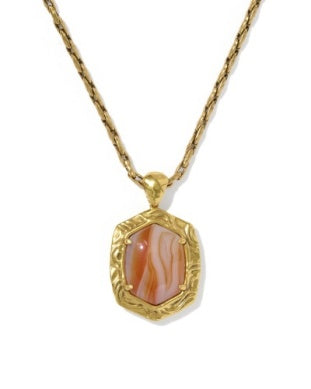 Tiger Striped Daphne Long Necklace in Vintage Gold & Orange Banded Agate